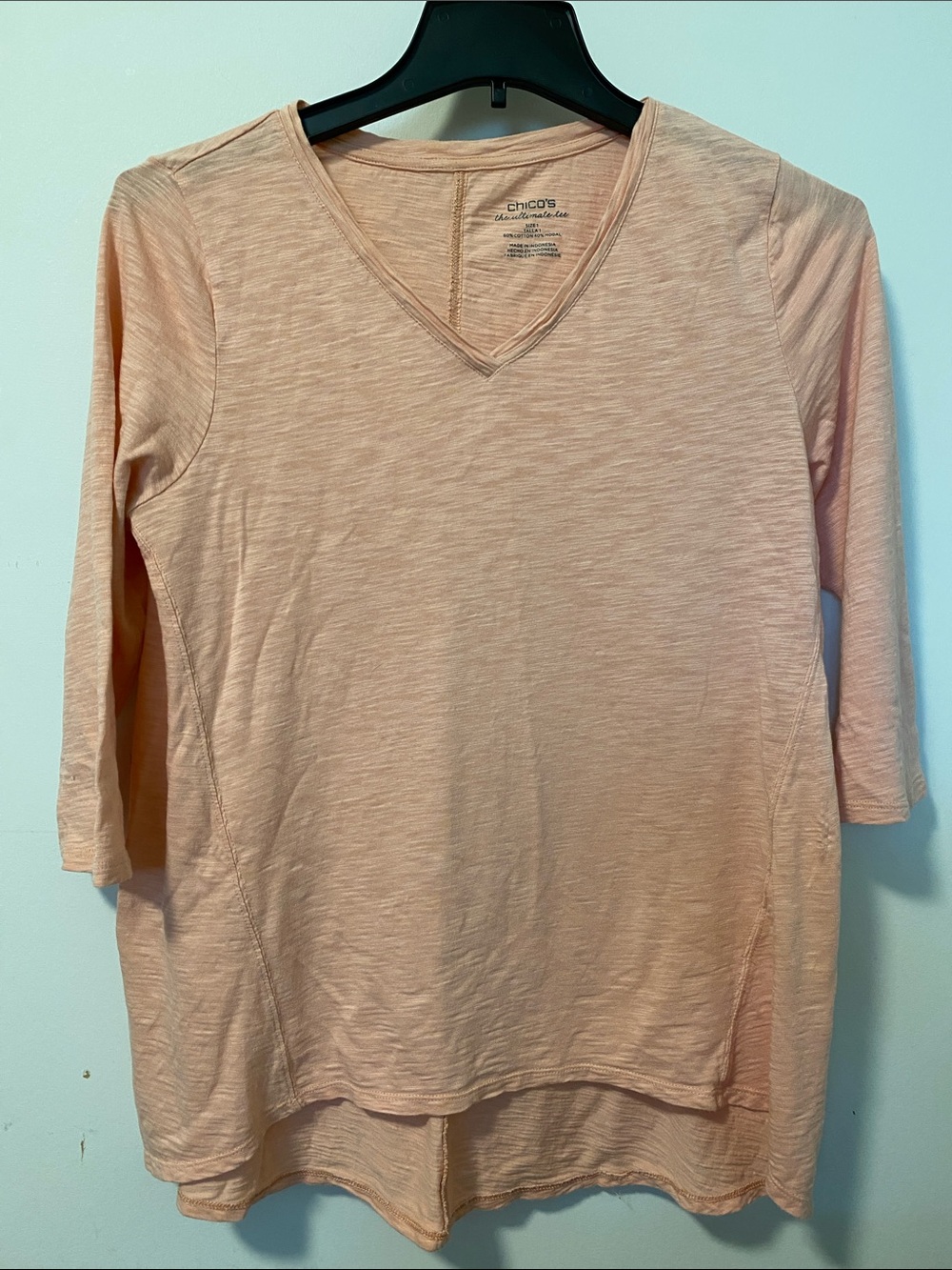 Chico's Peach Slub V-Neck Three-Quarter Sleeve Top